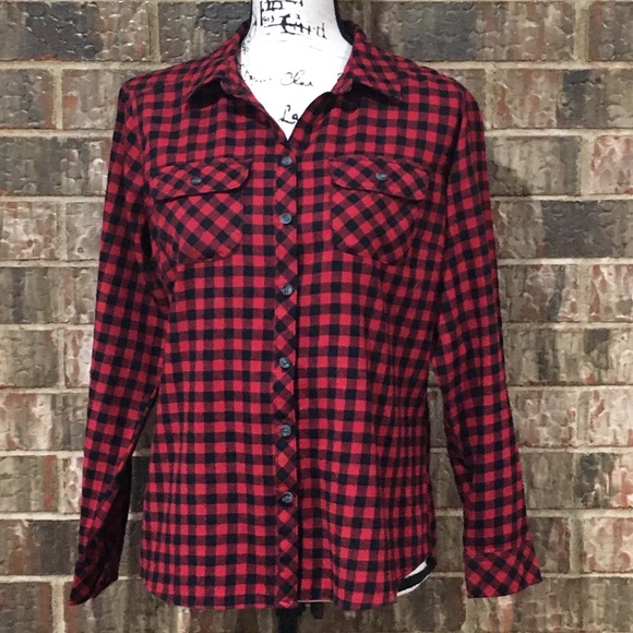 EUC CROFT & BARROW Red Plaid Flannel Button Down - Picture 3 of 11